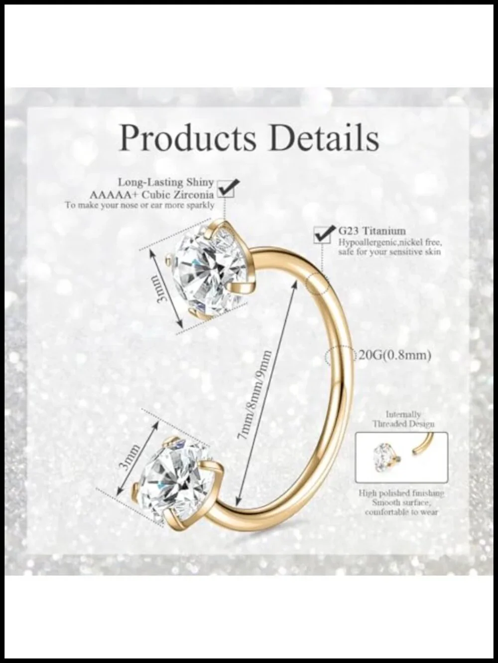 20G Titanium Nose Ring Hoops Seamless Septum Jewelry Horseshoe